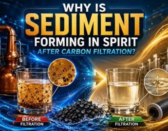 Why is sediment forming in spirit after carbon filtration?